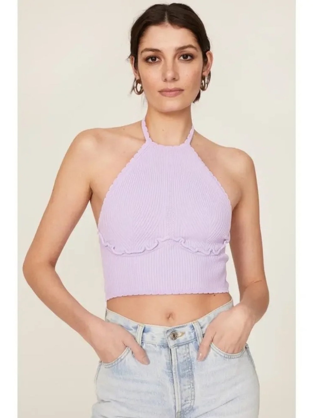 NWOT $275 Self-Portrait Lilac Knit Ruffle-Embellished Halter Top